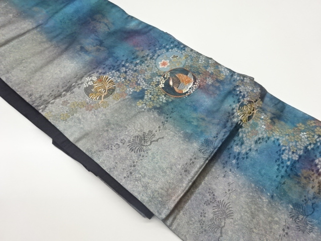 引箔丸文に鴛鴦・松・桜尽くし模様織出し名古屋帯